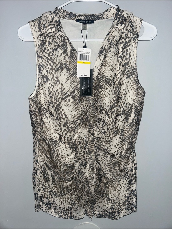 Cable & Gauge Tops - Cable & Gauge Beige and Black Snake-Print Sleeveless Blouse